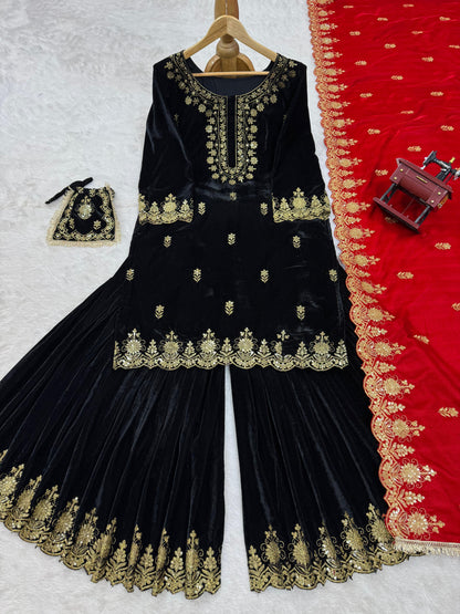 NAVELI Viscose Velvet  Sharara Suit