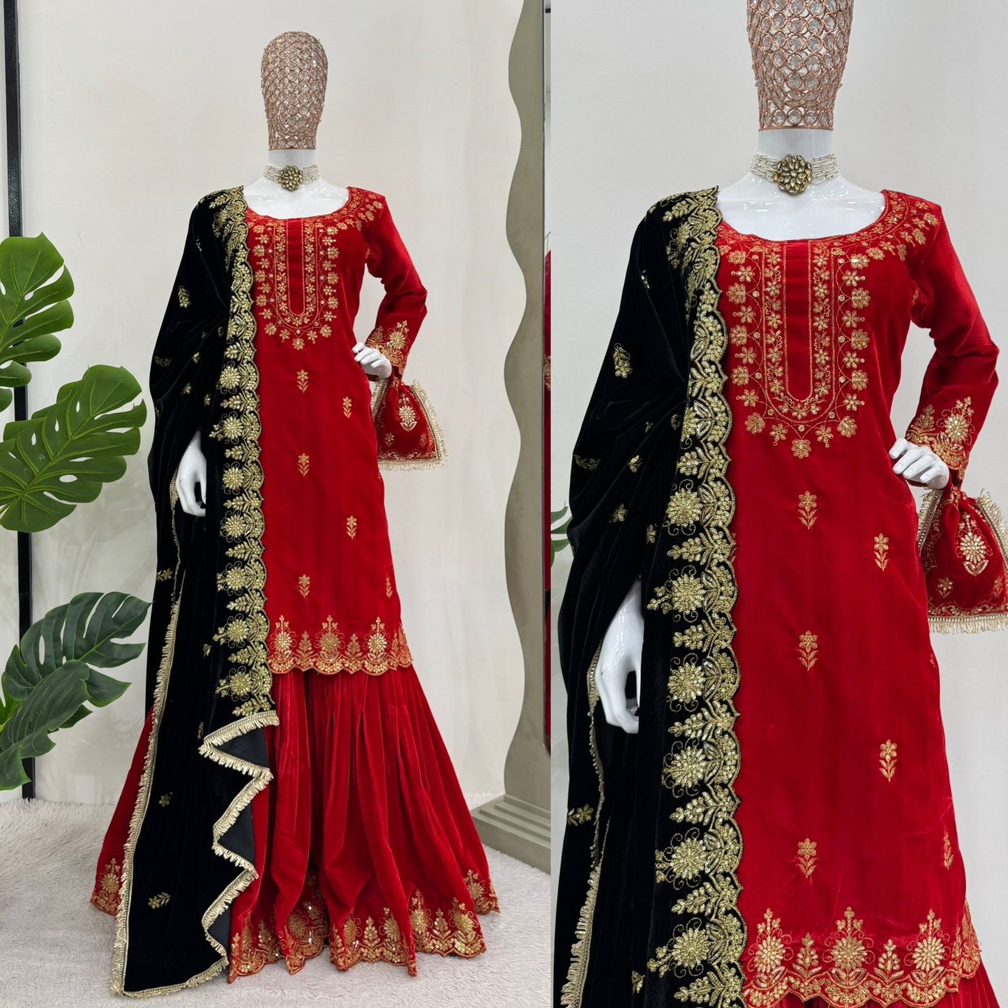 NAVELI Viscose Velvet  Sharara Suit