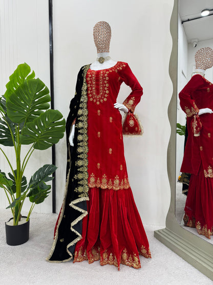 NAVELI Viscose Velvet  Sharara Suit