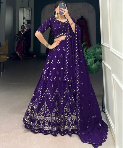 Purple Georgette  Sequins and Thread Embroidery Work Lehenga