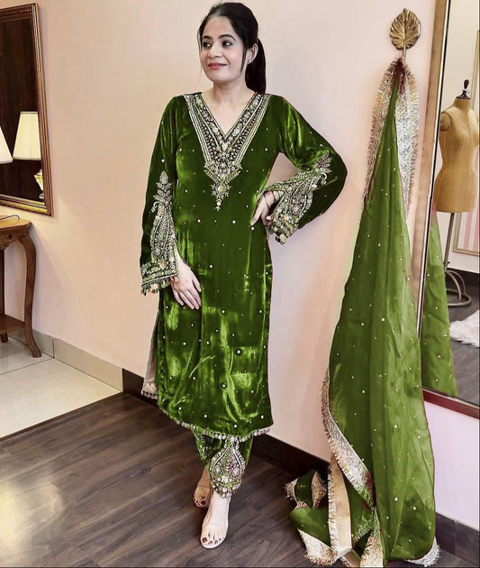 Embroidery Heavy Pure Viscose Velvet With Kurta Plazo Set