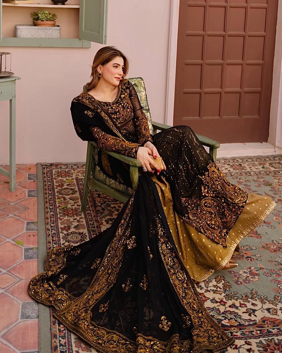 Black Faux Georgette Sequins With Embroidery With Plazo Set