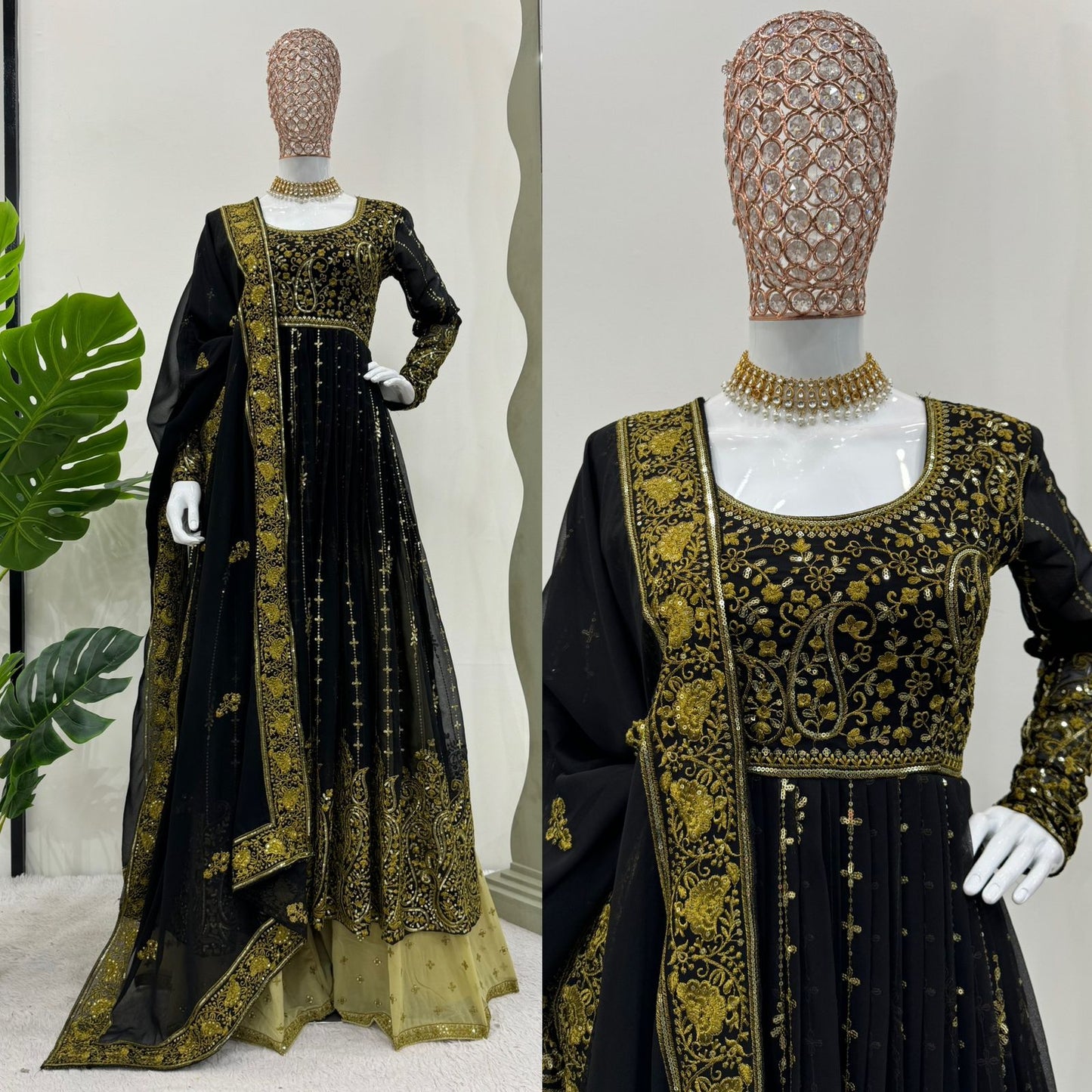 Black Faux Georgette Sequins With Embroidery With Plazo Set