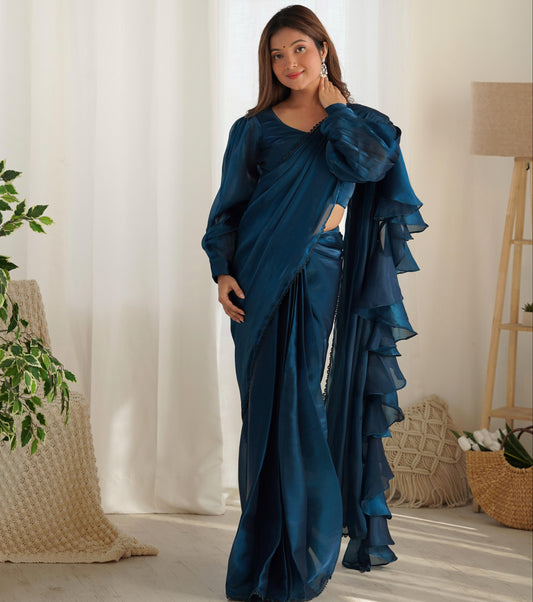 Tealblue Jimmy Choo Organza Ready To Wear Saree