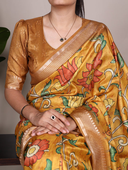 Mustard Tussar Silk Saree with Viscose Border