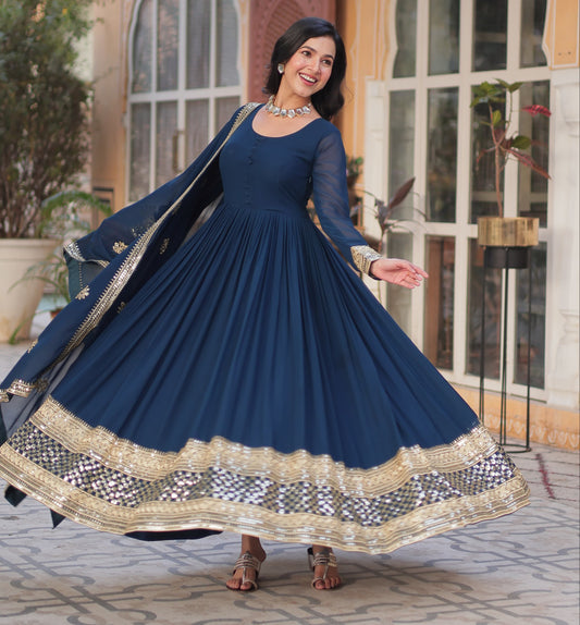 Faux Blooming With Zari & Sequins Work Gown with Dupatta