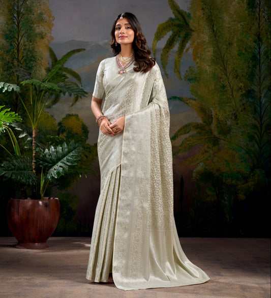 Off White Kanjivaram Zari Work Saree