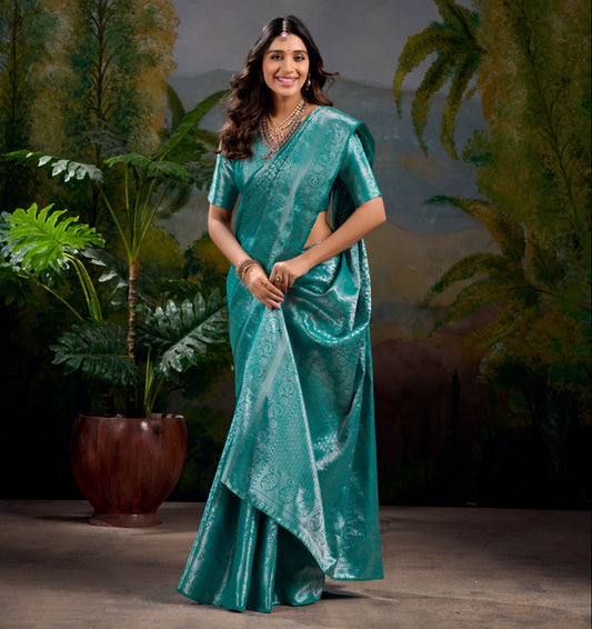 Firozi Kanjivaram Zari Work Saree