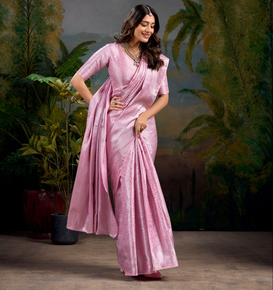 Baby Pink Kanjivaram Zari Work Saree