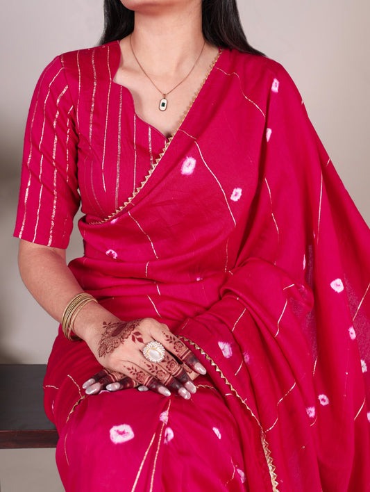 Pink Viscose Chanderi With Gota Patti Lace Border Saree