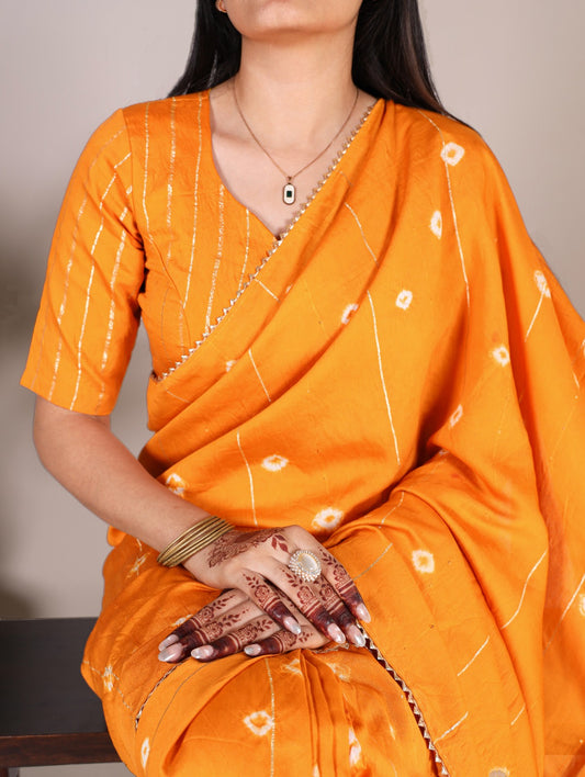 Mustard Viscose Chanderi With Gota Patti Lace Border Saree