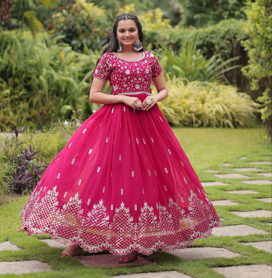 Beautiful Faux Blooming With Zari Sequins-work Gown