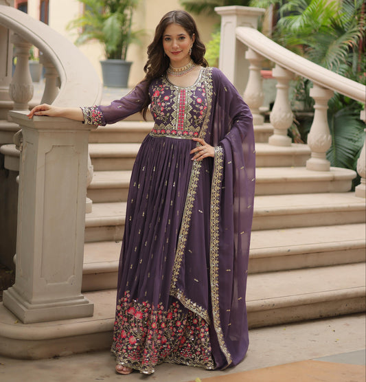 Light Purple Georgette with Rich Sequins Embroidered work