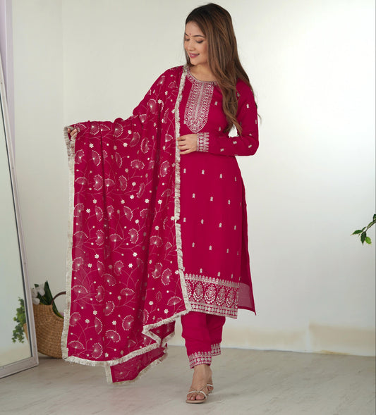 Pink Rangoli Silk 3pc Kurta Set