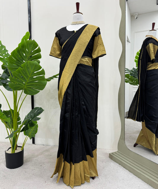 Black & Golden Kota Silk Ready to Wear Gown Saree