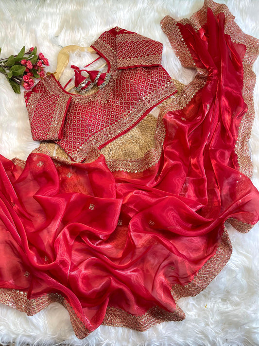 Red Soft Zimmy Choo Silk Saree