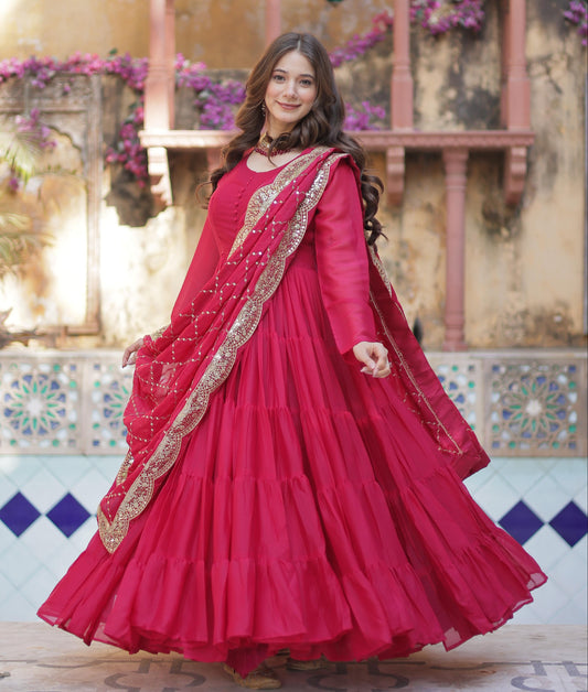 Beautiful Star Georgette Gown With Sequins Embroidered Dupatta