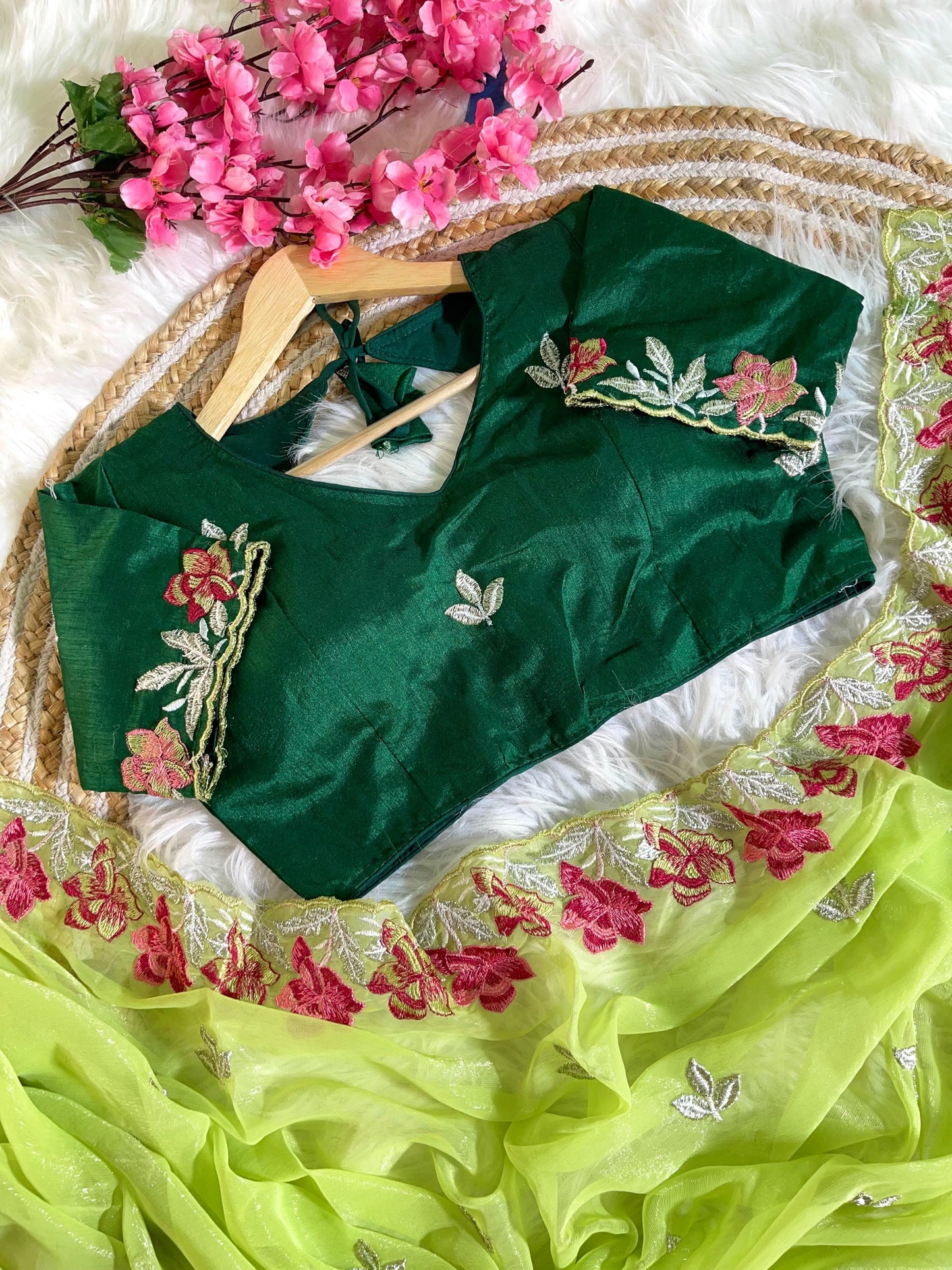 Pure Soft Shimmer Silk With Embroidery Thread Work Saree