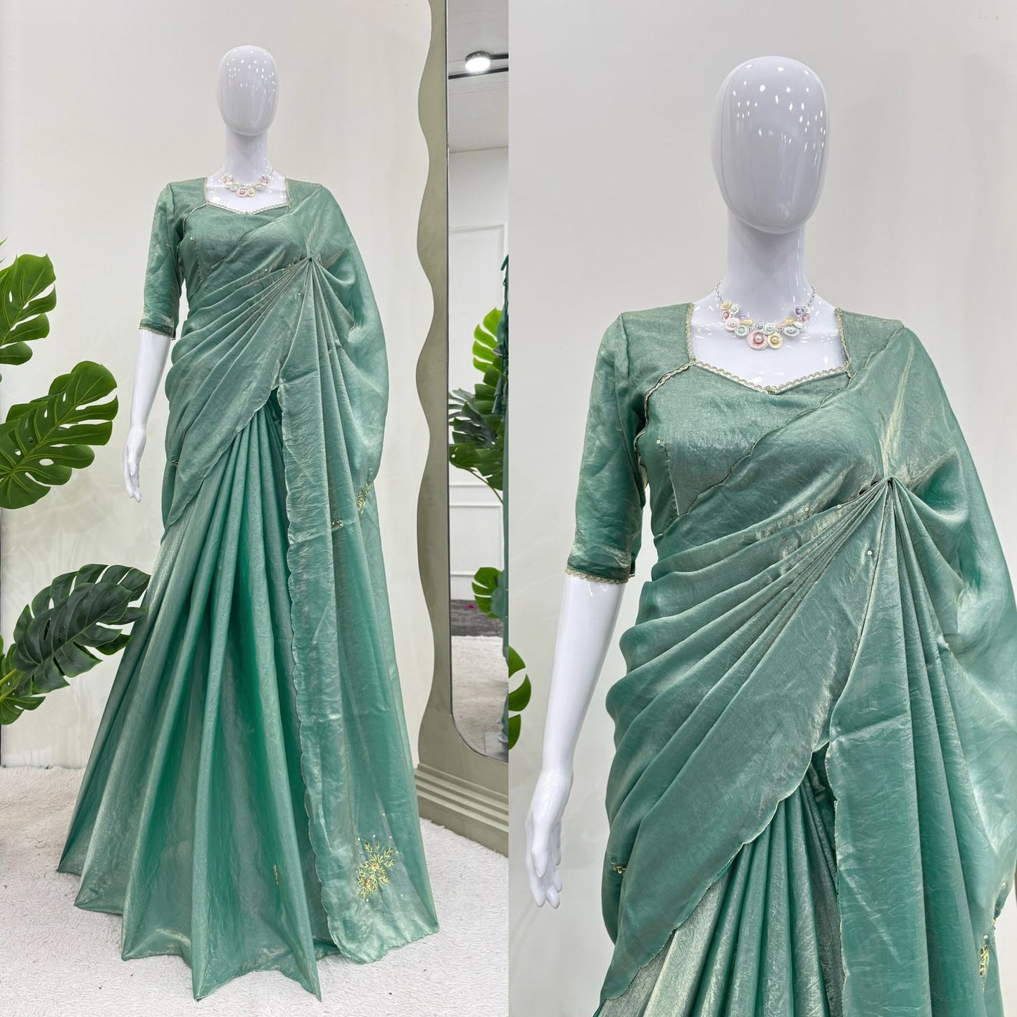 Pista Fandy Silk With Hand Work Saree