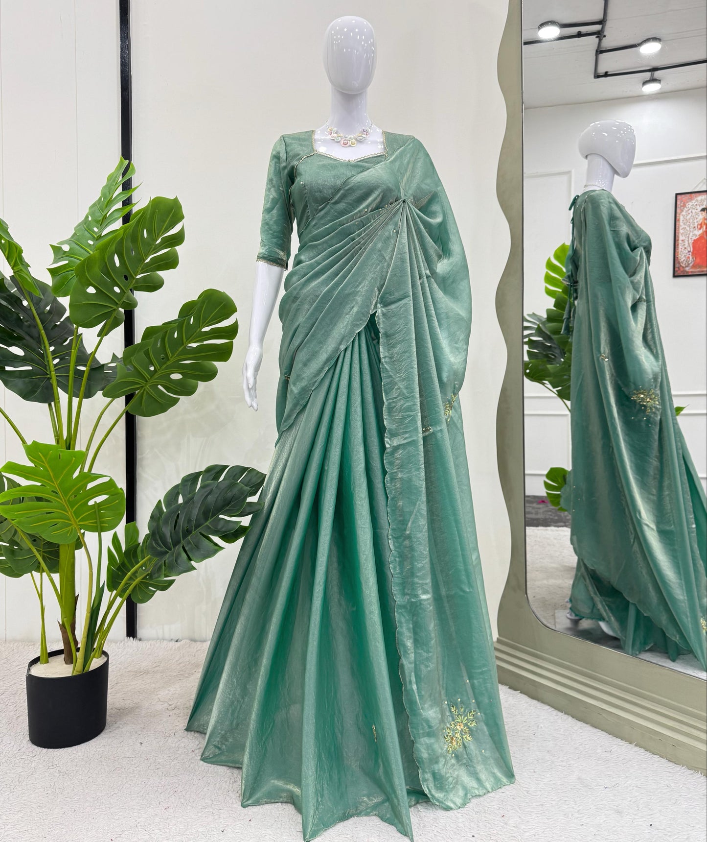 Pista Fandy Silk With Hand Work Saree