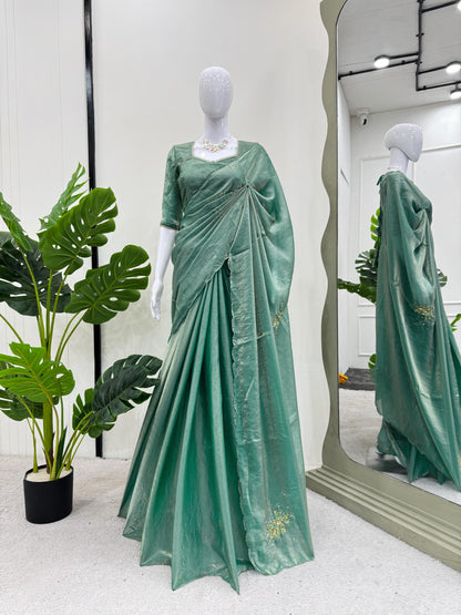 Pista Fandy Silk With Hand Work Saree