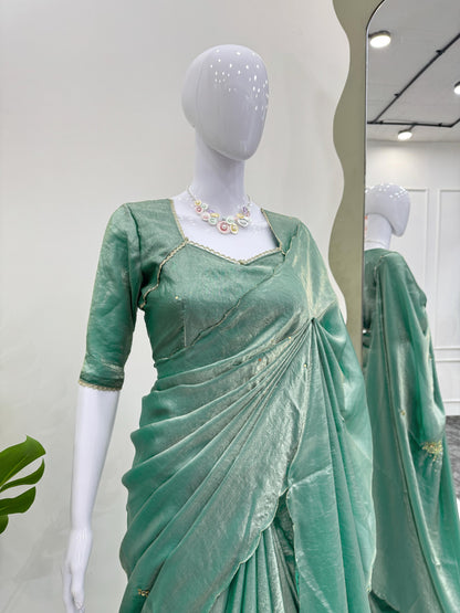 Pista Fandy Silk With Hand Work Saree