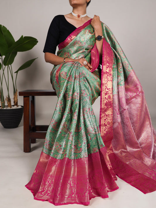 Green Jacquard Silk With Zari Work Saree