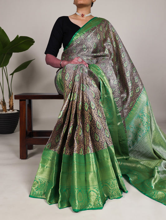 Onion Jacquard Silk With Zari Work Saree