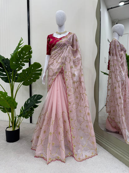 Baby Pink Heavy Zimmy Chu Saree