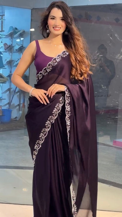 Wine Color Rangoli Silk With Beautiful Seroski Diamonds Saree
