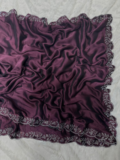 Wine Color Rangoli Silk With Beautiful Seroski Diamonds Saree
