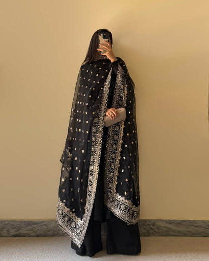 Black Fox Georgette Potli Button Work 3pc Kurta Set