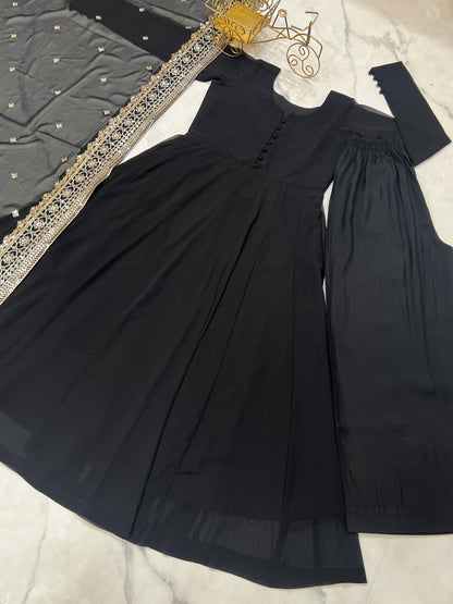 Black Fox Georgette Potli Button Work 3pc Kurta Set