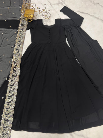Black Fox Georgette Potli Button Work 3pc Kurta Set