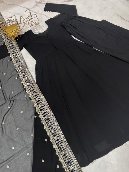 Black Fox Georgette Potli Button Work 3pc Kurta Set