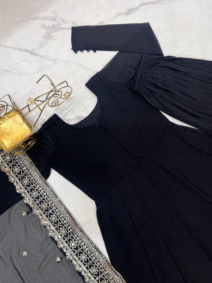 Black Fox Georgette Potli Button Work 3pc Kurta Set
