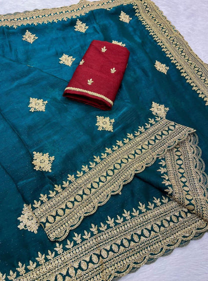 Candy Chiffon With Multi-Coding Embroidery Work Saree