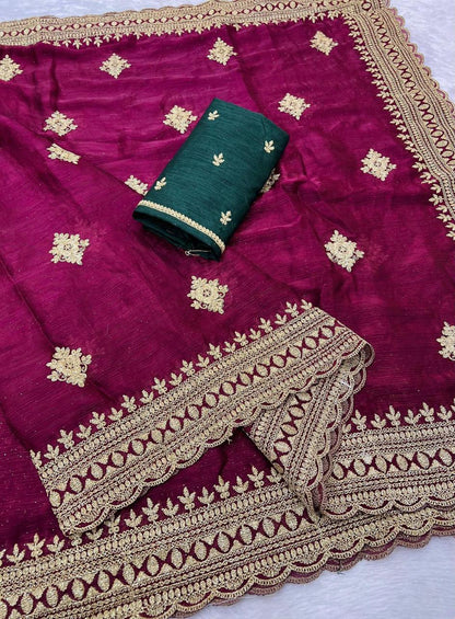 Candy Chiffon With Multi-Coding Embroidery Work Saree