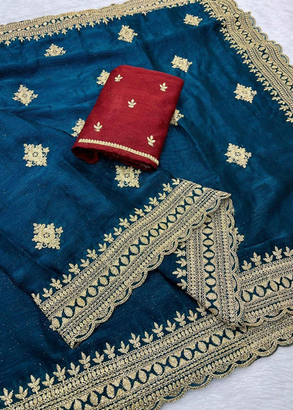 Candy Chiffon With Multi-Coding Embroidery Work Saree