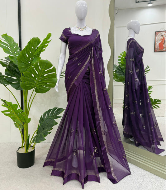 Viscose Patta Thread & Sequin Embroidery Work Saree