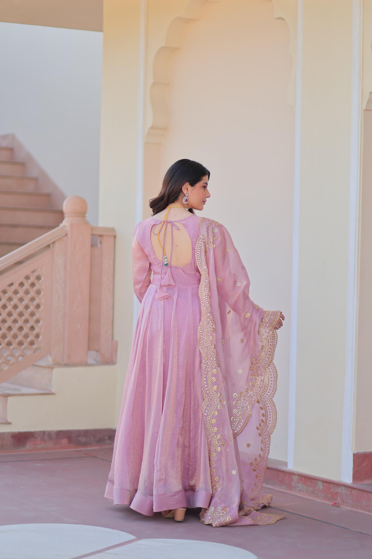 Fabulous Fendy chiffon Gown With Cut-Work Dupatta