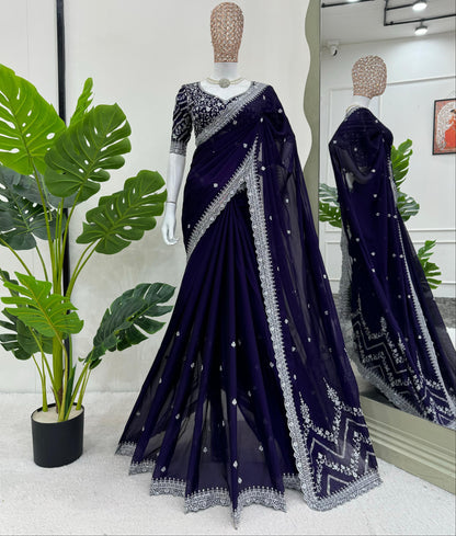 Premium Rangoli Silk Sequin embroidery Saree
