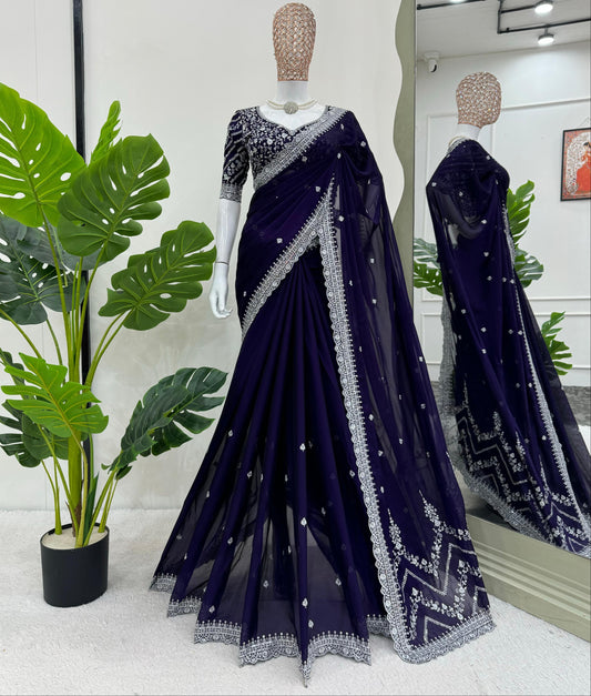 Premium Rangoli Silk Sequin embroidery Saree