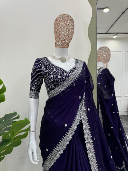Premium Rangoli Silk Sequin embroidery Saree