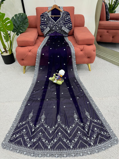 Premium Rangoli Silk Sequin embroidery Saree