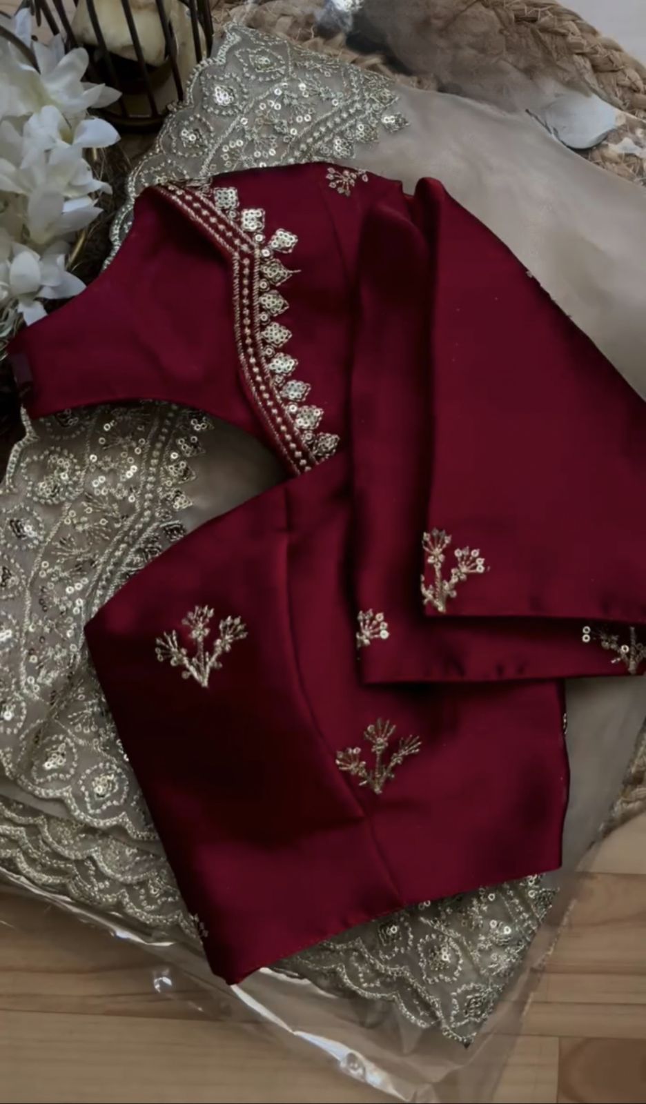 Cream Premium Jimmy Chu Elegant Thread Work Saree