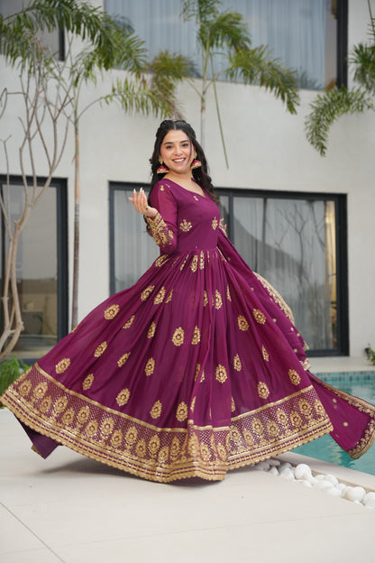 Gorgeous Star Georgette With Sequins Work Gown With Dupatta