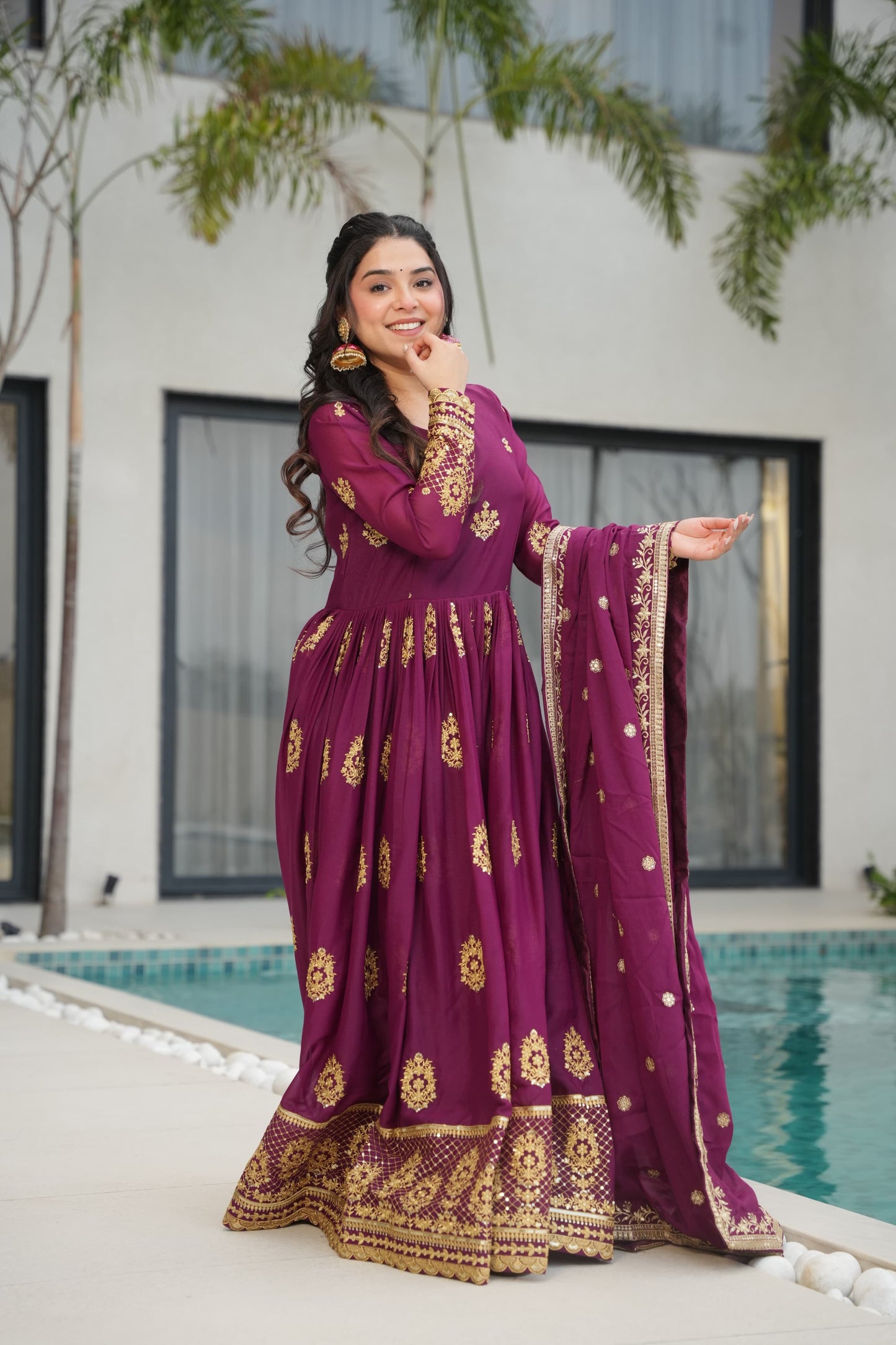 Gorgeous Star Georgette With Sequins Work Gown With Dupatta