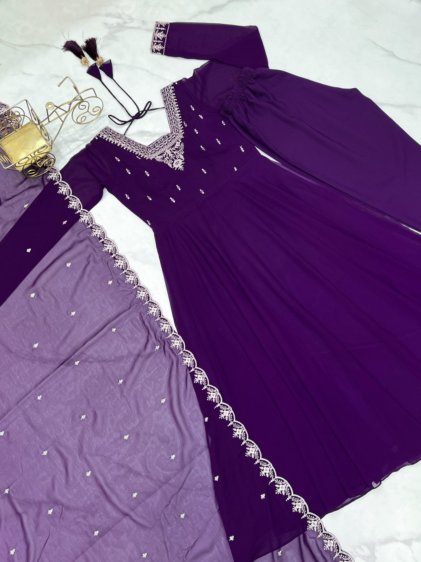 Purple Soft Fox Georgette With Fancy Embroidery 3pc Kurta Set