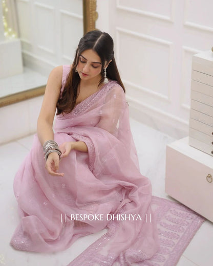 Light Pink  Heavy Kota Chex Sequins Saree